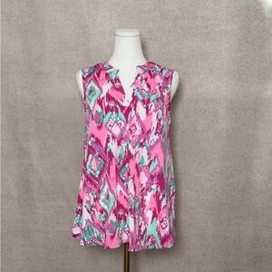 Dear Scarlett Boutique Vibrant V-Neck Sleeveless Blouse in Pink & Mint Green